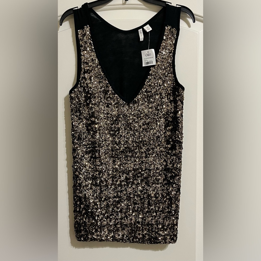 NWT Cato J/M Women’s XS Gold Black Sequin Tank Top Sleeveless Party Club